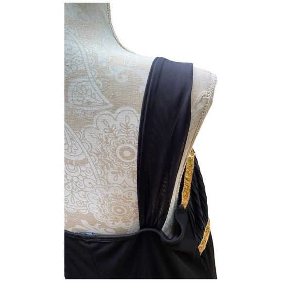 Nikki Mae Black Gold sequinned trim Empire Waist Evening Prom Maxi dress size 20 - Picture 7 of 9